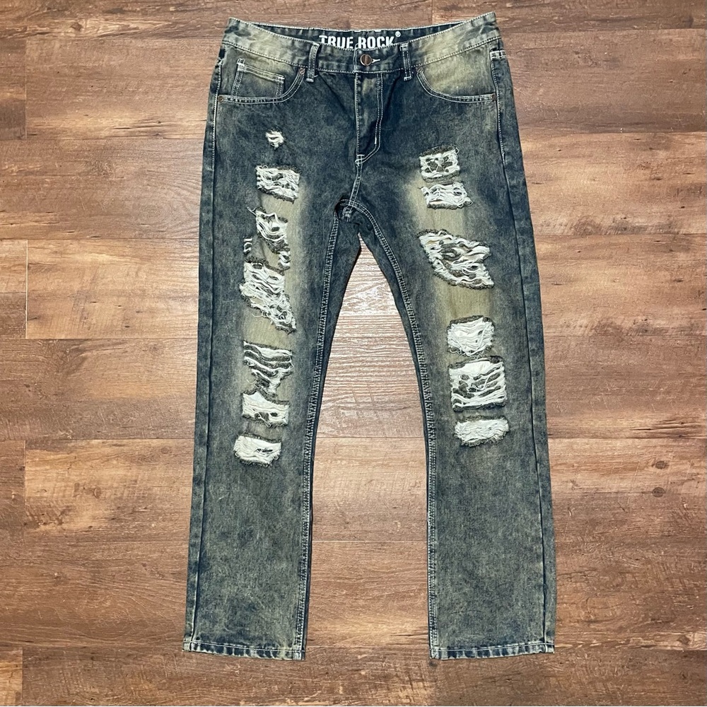 True Rock Men's Distressed acid wash denim Blue Jeans size 34